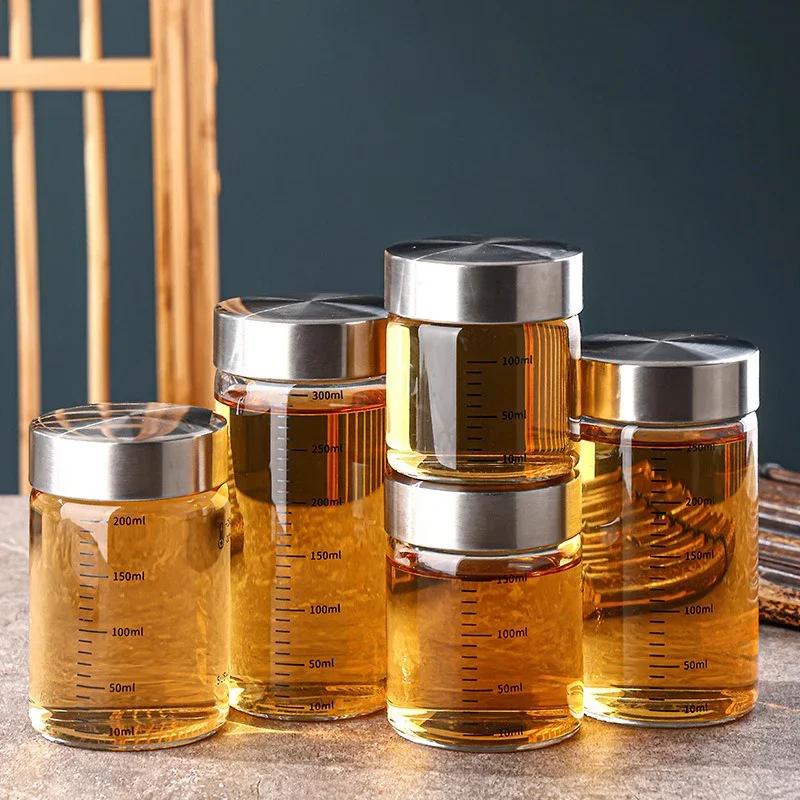 100-500 мл градуированная стеклянная бутылка из боросиликатного стекла, устойчивая к высоким температурам, герметичная бутылка для хранения, банки для специй