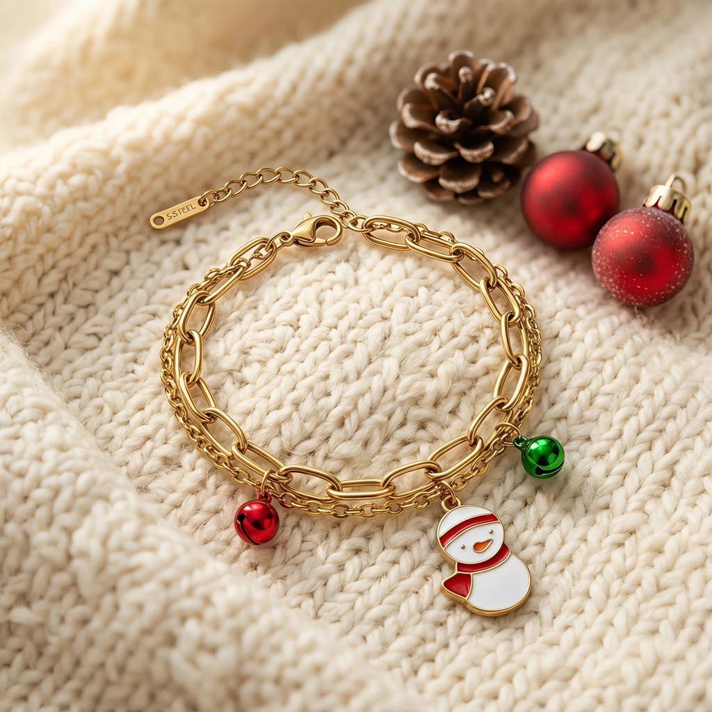 Women Fashion Christmas Bracelet Stainless Steel With Christmas Tree Candy Cane Glove Pendants Holiday Jewelry