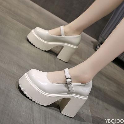 Женские туфли на высоком каблуке, осенний новый стиль, толстый каблук, толстая подошва, увеличивающие рост, темпераментные, универсальные, простые женские туфли