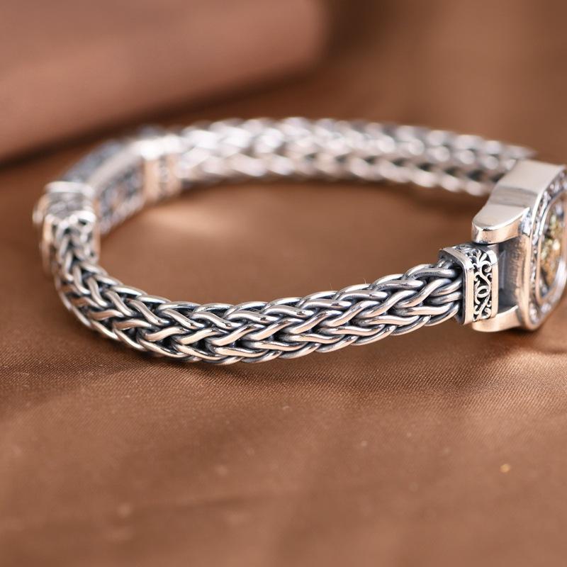 Винтажный трендовый плетеный браслет с бриллиантами и пестиковым узором в стиле мужского браслета