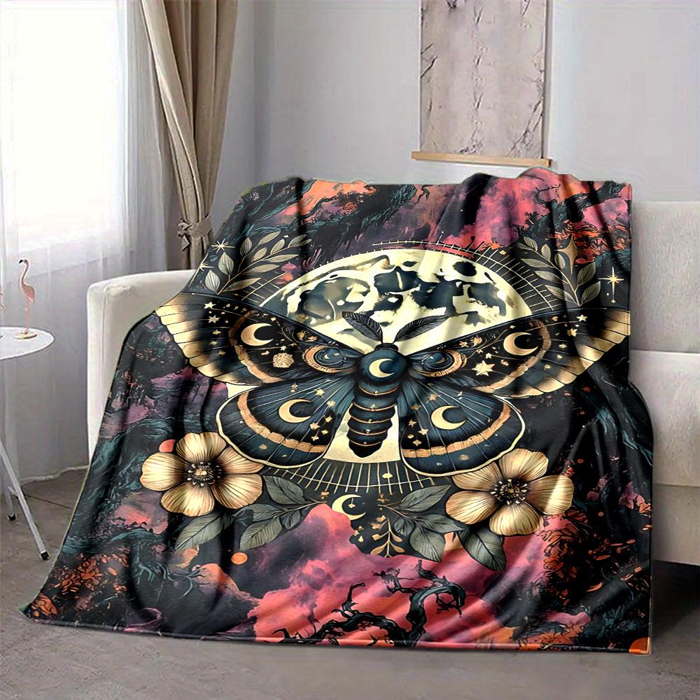 1pc Moonlit Butterfly Lightweight Flannel Blanket, Comfortable and Warm Blanket, for Office and Camping Sofa Bed, Livingroom195