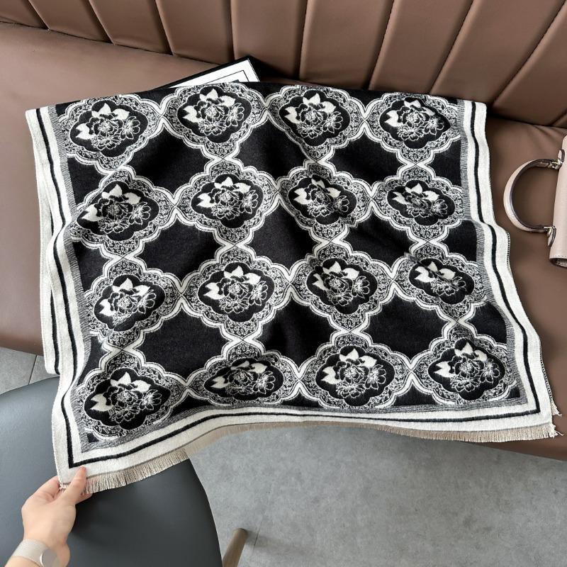 Landscape painting imitation cashmere scarf women's high-end office air-conditioned room thickened warm long trendy scarf