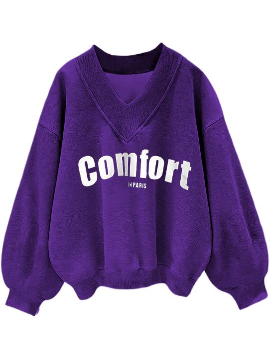 Arrival Women's Pullover Sweatshirt V-Neck Korean Fashion Loose Fit Casual Crew Neck Multi-Color Tops