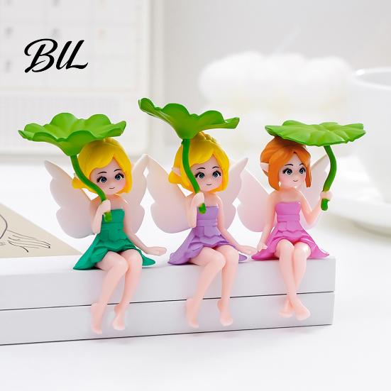 Fairy Garden Decor Miniature Figurines Little Girls Ornaments with Lotus Leaf for Desk Accessory Flower Pot Moss Landscapes Home Shelf Car Delicate