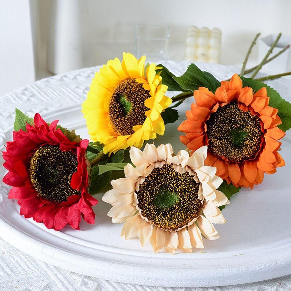 Желтый Осенний Декор Цветок 4 Цвета Шелковый Искусственный Подсолнух Домашнее Украшение