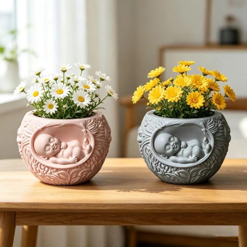 Силиконовая форма для детского рельефного узора Цветочные горшки Crafting из смолы Декоративный контейнер Держатель для украшений 7x9 см
