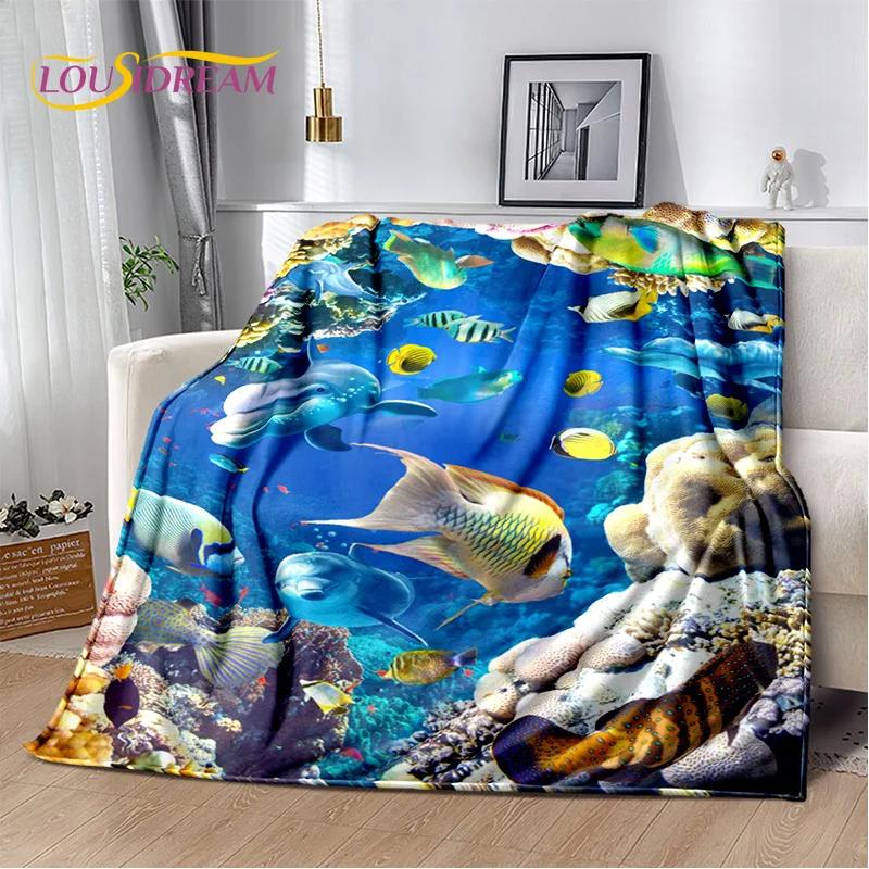 3D Иллюзия Подводный Мир Морское Дно Мультяшная Акула Дельфин Плед, Мягкий Плед для Дома Спальни Кровати Дивана Покрытие для Путешествий Дети