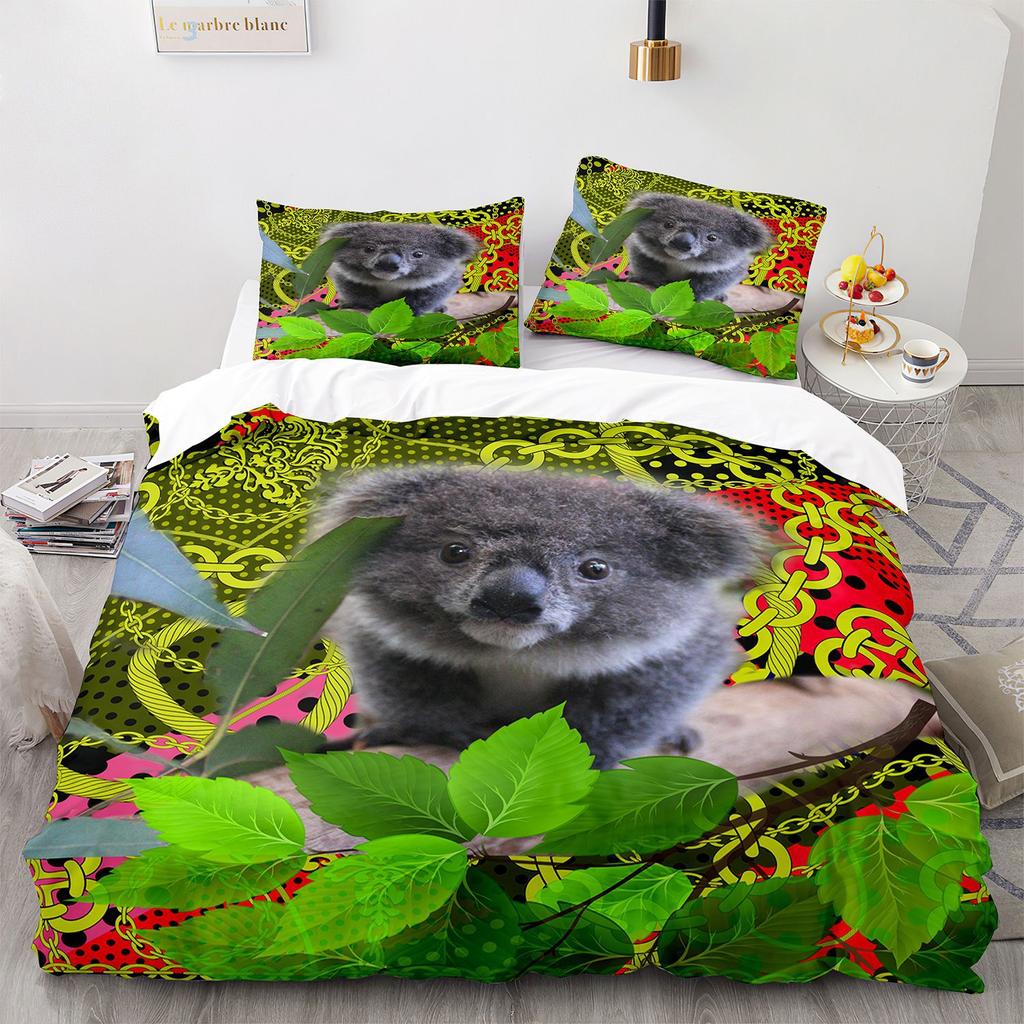Comfortable Cartoon Koala Pattern Duvet Cover Set With Duvet Cover And Pillowcases King Queen Twin Sizes For Boys Girls And Kids