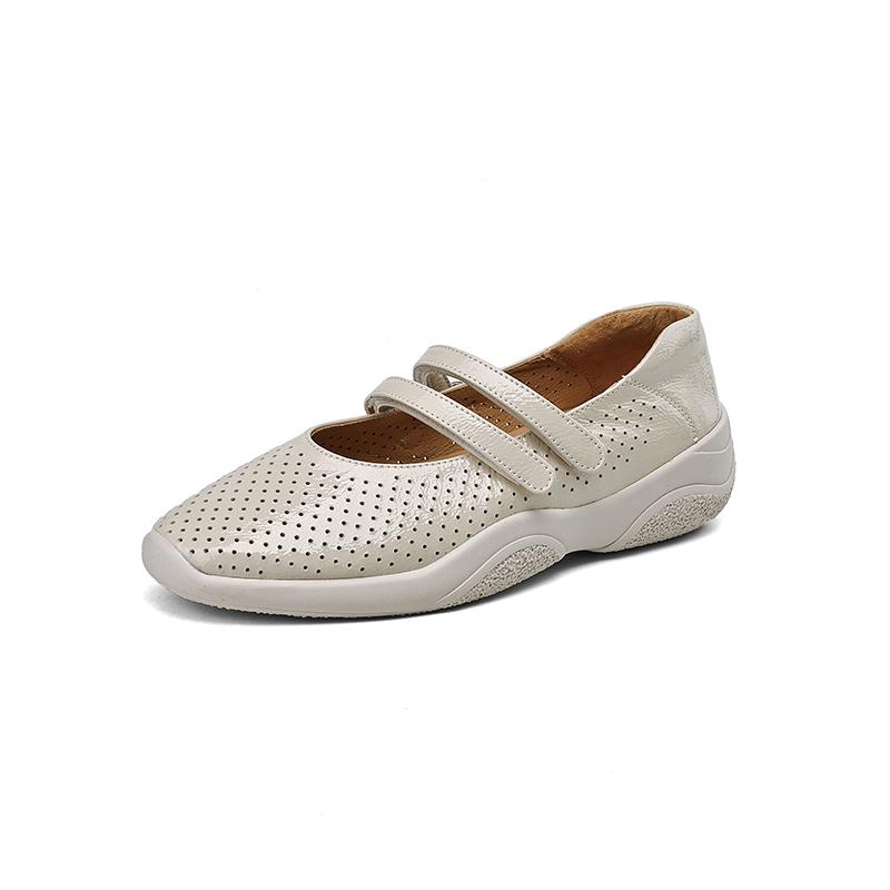 Krazing Pot Туфли-лодочки из овчины весна-лето размер 41 на толстом низком каблуке с круглым носком и полым украшением, дышащие, с липучкой