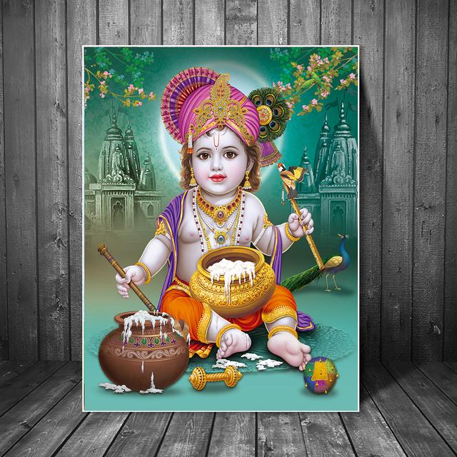 Картина на холсте с изображением индуистского бога, Господа Бала Кришны, религиозные плакаты в индуизме и принты, настенное искусство с изображением детского бога для украшения дома квадро