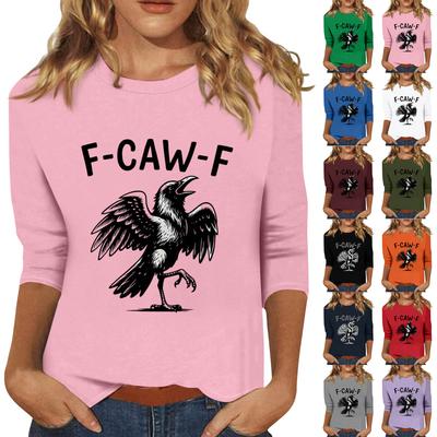 Женская модная повседневная футболка с рукавом три четверти и принтом на шее