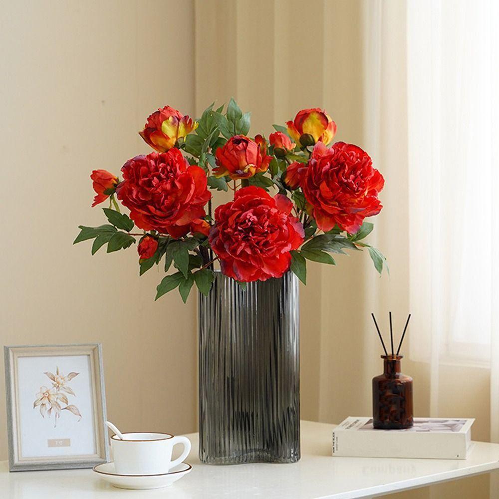 3 Heads Artificial Peony Flowers Bouquet Realistic Simulation Peony Wedding Party Decor