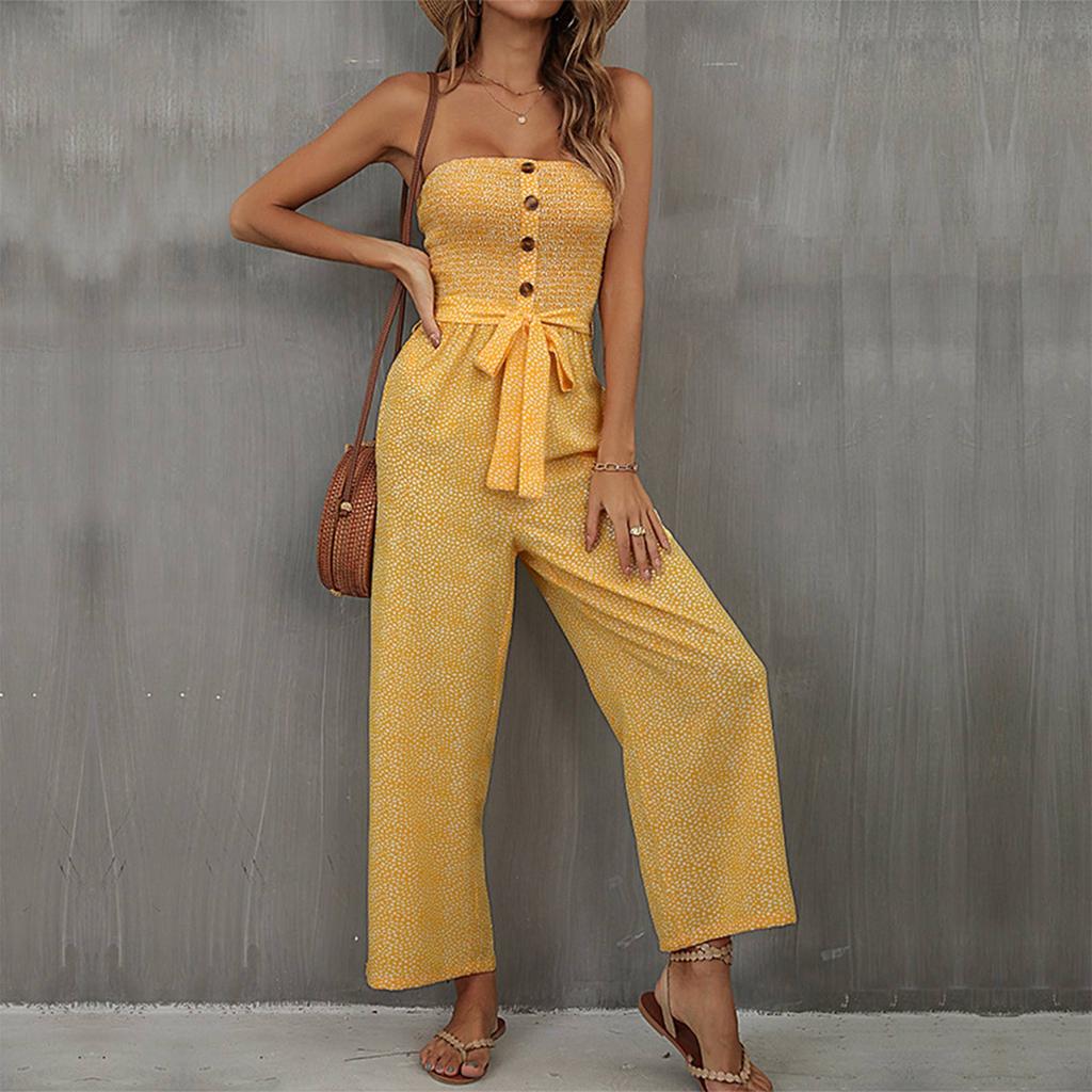 Women's Fashion Floral Jumpsuit Sexy Strapless Jumpsuit