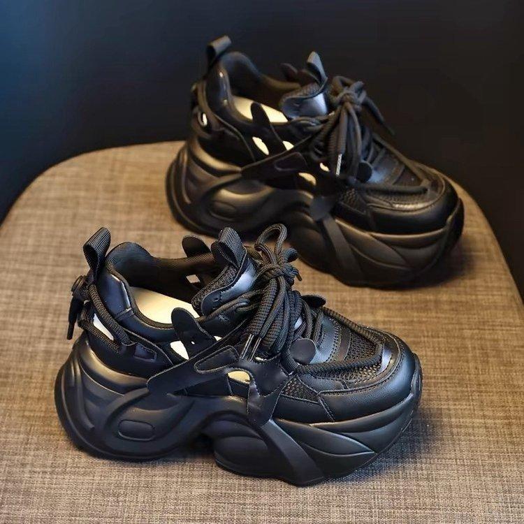 Mesh Breathable Dad Shoes Women's 2025 Summer New Hollow Thick Sole Inner Height Increase Sports and Leisure Shoes Women Ins Tide