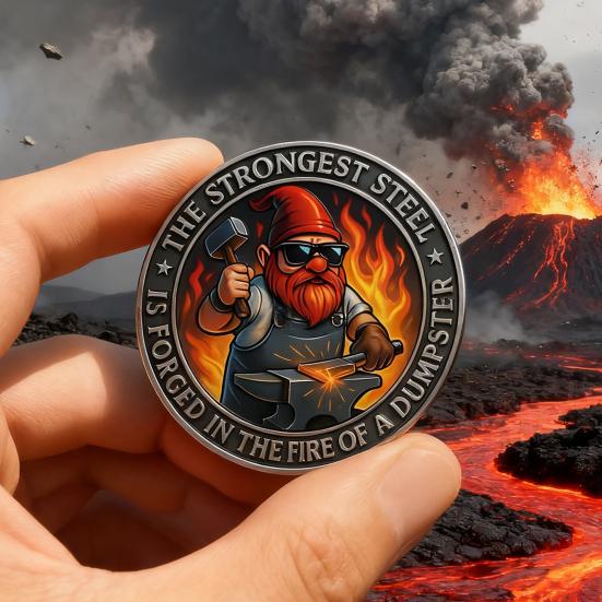 Gnome Forging Steel Coin Dumpster Flame Challenge Coin Alloy Collectible Funny Gnome Coin Gift for Coin Collectors