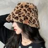 Retro Leopard Plush Bucket Hat Autumn Winter Women All-Match Warm Plush Hat