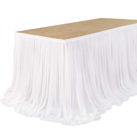 Tulle Table Skirt for Rectangular Tables 4/6/9ft Wrinkle Free Table Cloth with Tutu Skirt Reusable Tablecloth for Wedding Bridal Shower Birthday Party