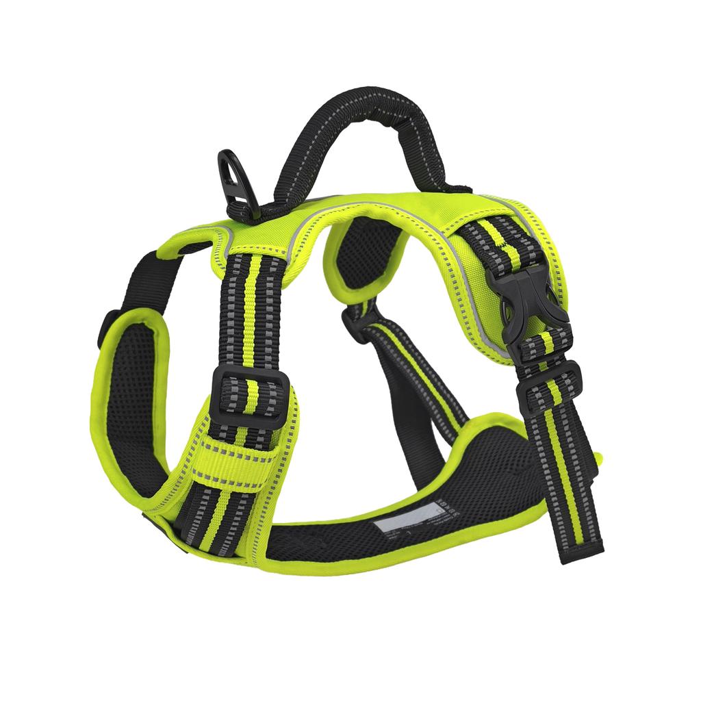 Custom Adjustable Solid Green Reflective Nylon Webbing Soft Mesh Padded Oxford Fabric No Pull Dog Harness with Control Handle