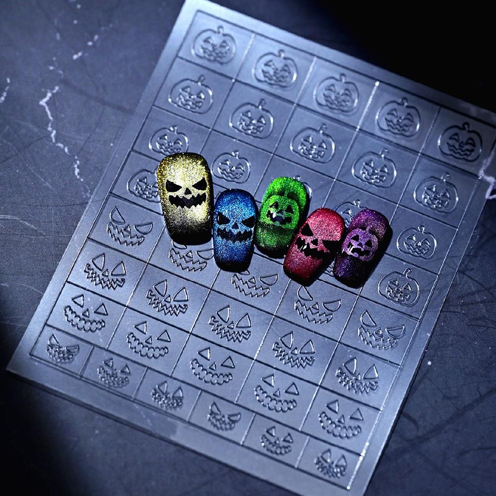 1sheet Evil Pumpkin Hollow Grid Nails Stencils Decals Self-Adhesive Halloween Nail Stickers 8*10cm Nail Stencils Guide Tools D$1