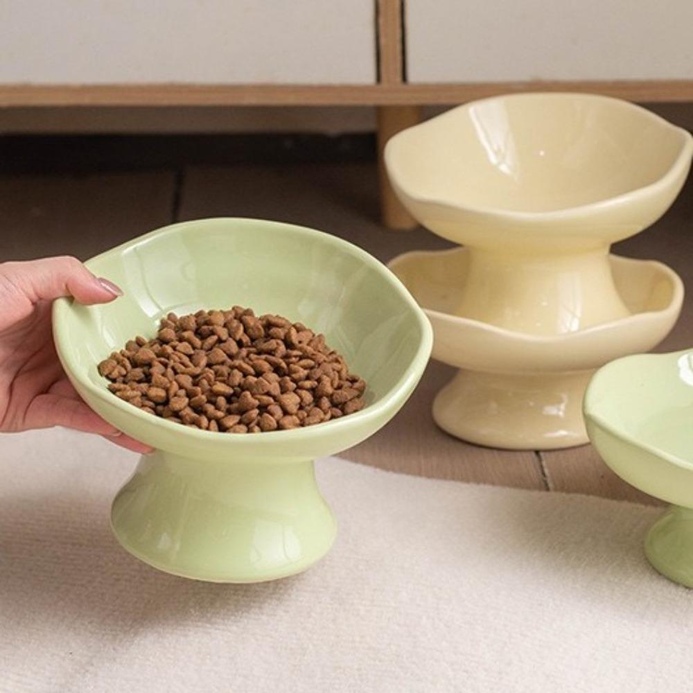 Cute Non-slip Base Petal Ceramic Cat Bowl High Foot Tilted Angle Elevated Cat Bowl Ergonomic Anti-Tip Cat Bowl Senior Pets