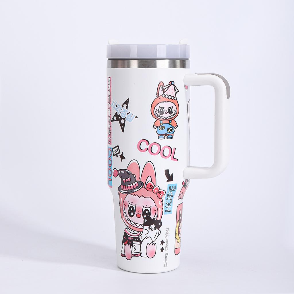 Cartoon 40oz Car Cup Creative Stainless Steel Thermos Cup Cute Large Capacity Straw Car Cup