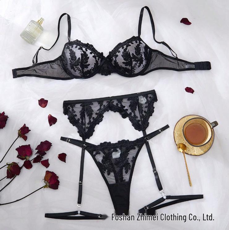 Y Прозрачный сетчатый комплект нижнего белья для трансграничной торговли: Сексуальный женский прозрачный бюстгальтер из трех частей