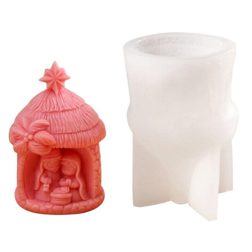 Святая Религия Рождество Свеча Воск Форма Силиконовая Гипс Цемент Камень Форма Дома 3D Искусство Украшение Смола Форма Дом Рождественский Декор