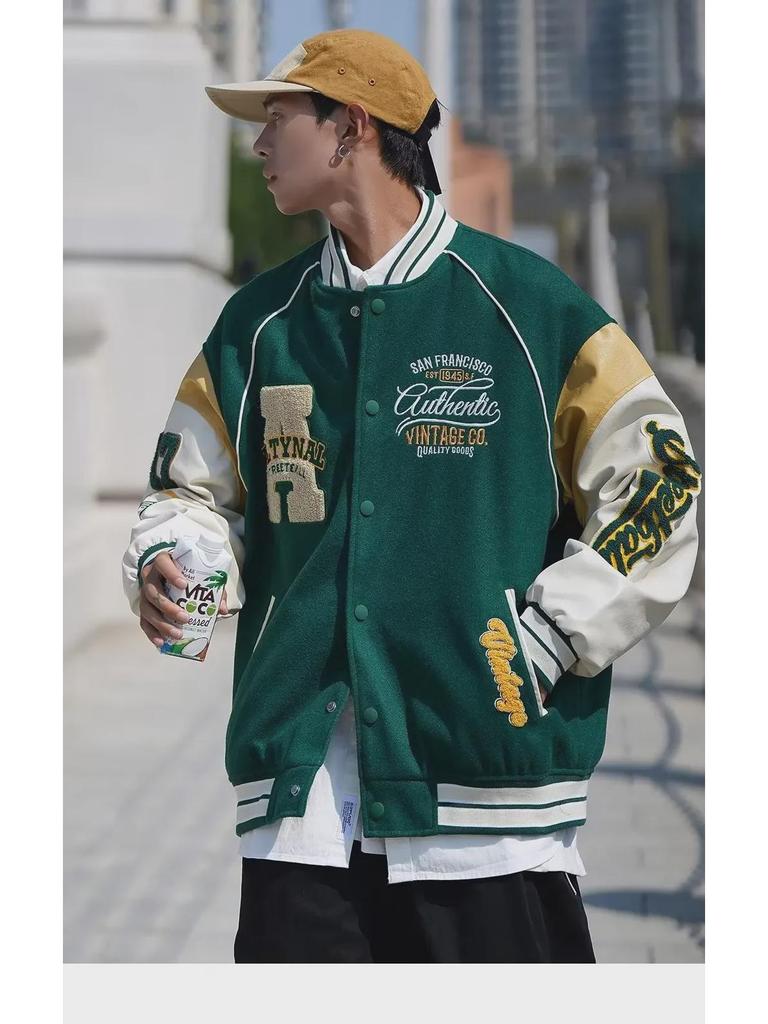 Мужская куртка в корейском стиле 2024 года с контрастными вставками: Американский образ в стиле бейсбола на весну/осень