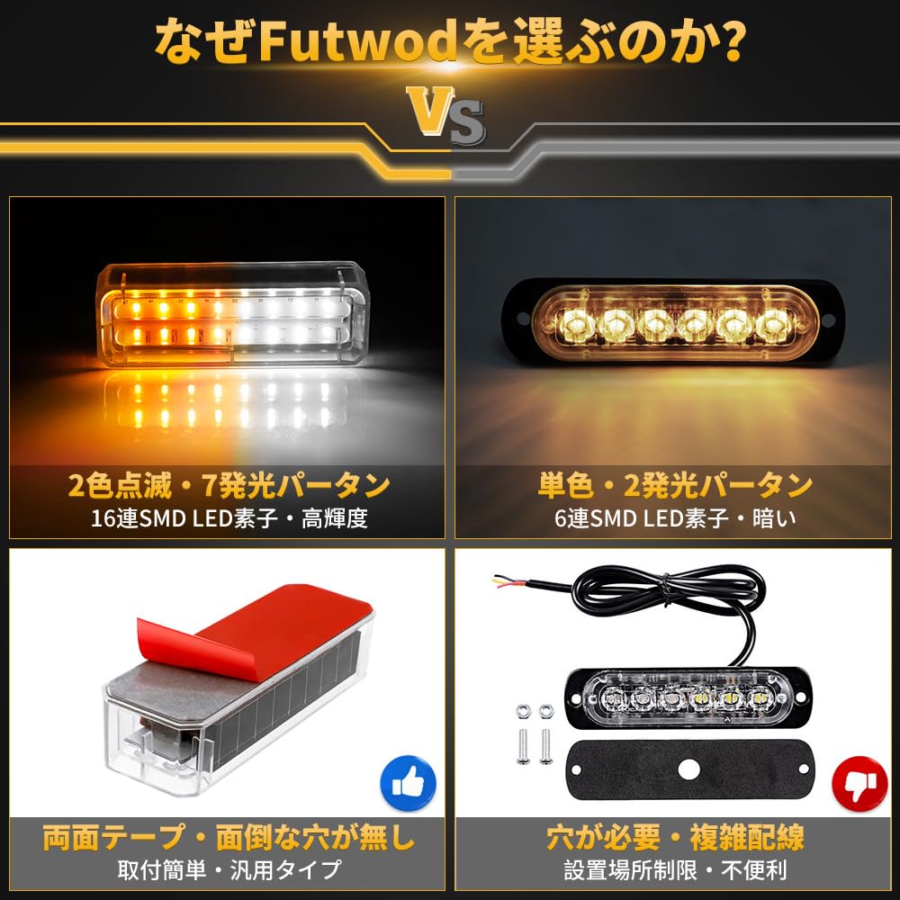 Futwod Strobe Light Amber White Alternating Flashing LED Solar Powered
