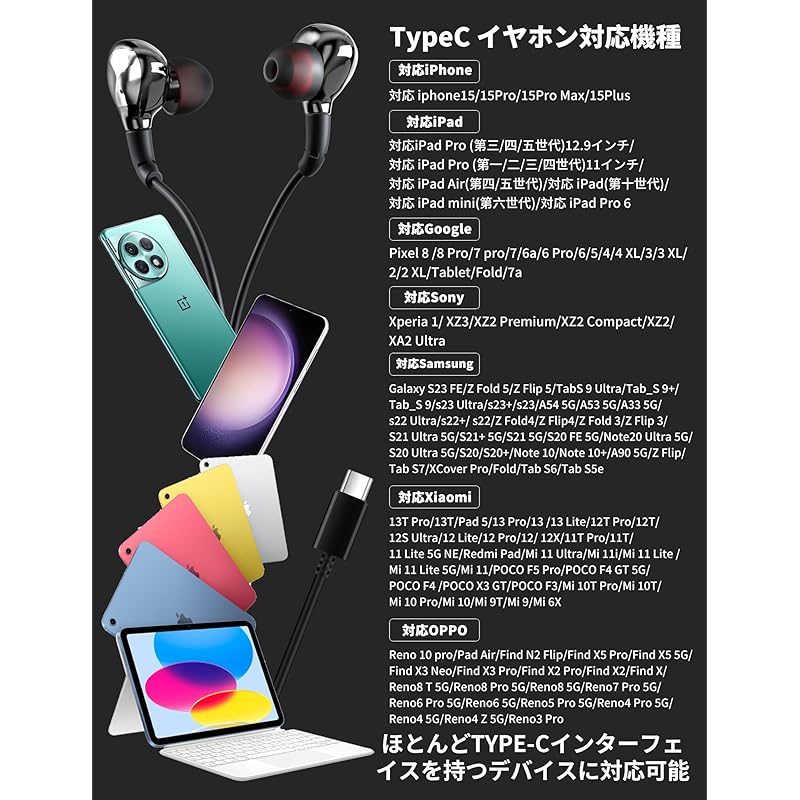 type c earphones wired with microphone Compatible iphone 16 pro max/plus correspondence Google Pixel 7 7a 6a Compatible Samsung A53 S22 Ultra