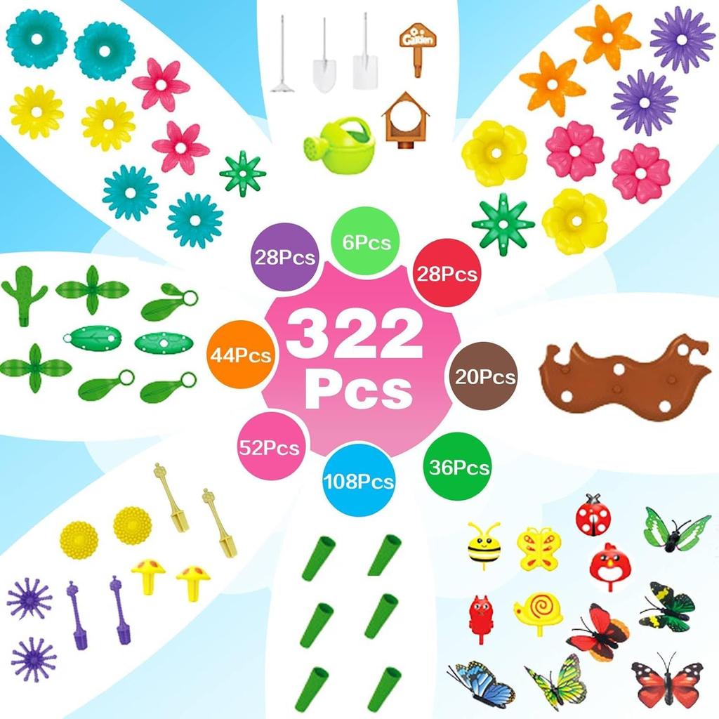 Строительные блоки VoSinrly, садовые блоки, 322 шт., игрушки для девочек и мальчиков, 3D-головоломки, развивающие игрушки, развивающие воображение и креативность, тренировка кончиков пальцев