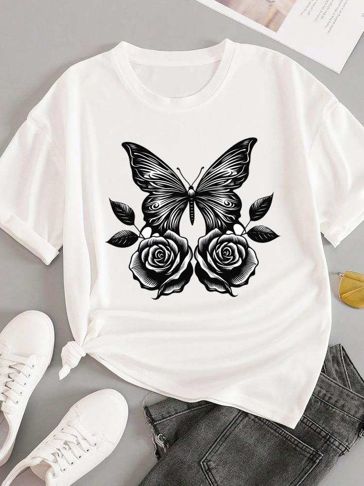 (Азиатский размер) Футболки Мода Круглый вырез Женская надпись тренд милая Повседневная Женский топ Футболка Одежда Принт Короткий рукав Графическая футболка