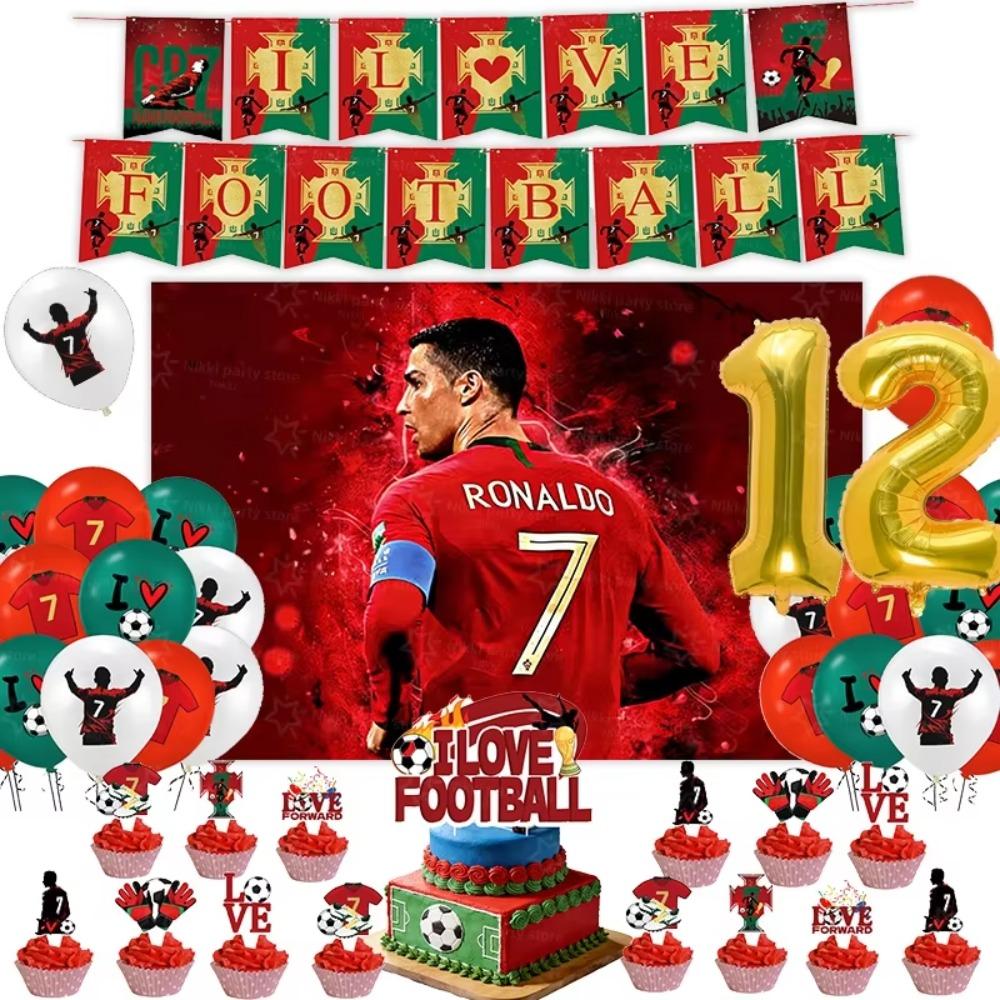 Новое украшение на день рождения CR7 Вечеринка футбольной суперзвезды Принадлежности для футбольной вечеринки Подарки на память Футбольная скатерть Тарелка Бумажный стаканчик Фон