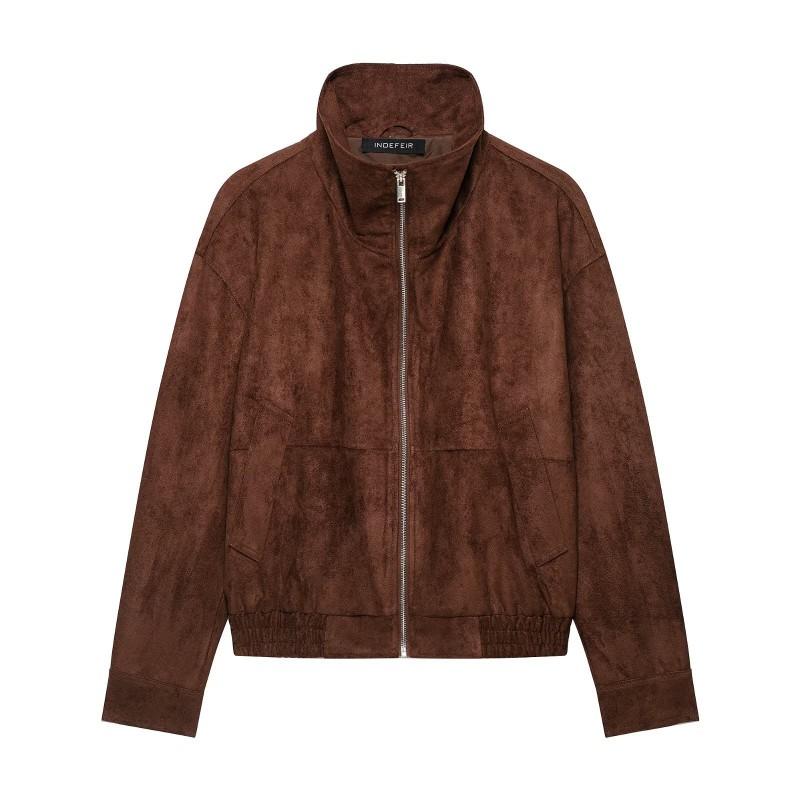 Womens Zip-Up Solid Color Jacket Casual Stand Collar Outerwear