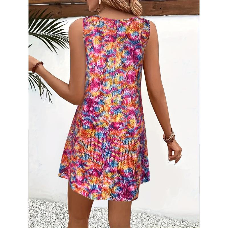 Платье-майка с принтом Space Dye, отпускное платье без рукавов с круглым вырезом, женская одежда