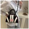 Women's Faux Leather Color Block Stripe Shoulder Bag Summer New Semi Circle Clutch Handbag Trendy Bowler Purse