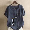 Women's New Fashion Linen Shirt Round Neck Short Sleeve Penguin Printed T-shirt Summer Ladies Casual Plus Size Blouse Tops