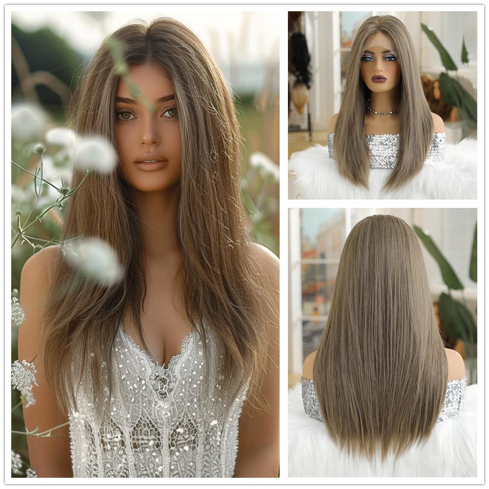 13x6 кружевные парики, светлый платиновый синтетический длинный прямой парик с лентами для женщин, повседневный косплей, волосы высокой плотности