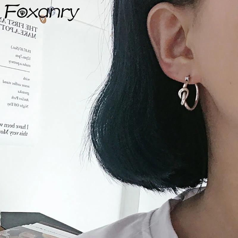 foxanry Серьги-гвоздики для женщин, винтажные тканые завязанные геометрические тайские серебряные ювелирные изделия на день рождения, подарки
