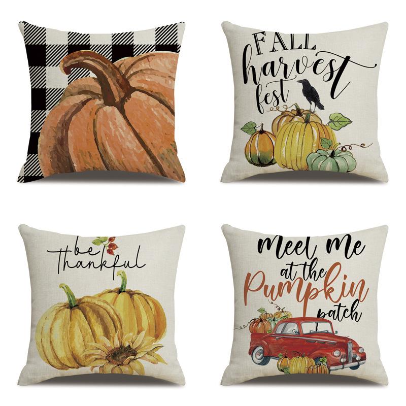Подушка из льна на День благодарения, осенняя наволочка с принтом тыквы