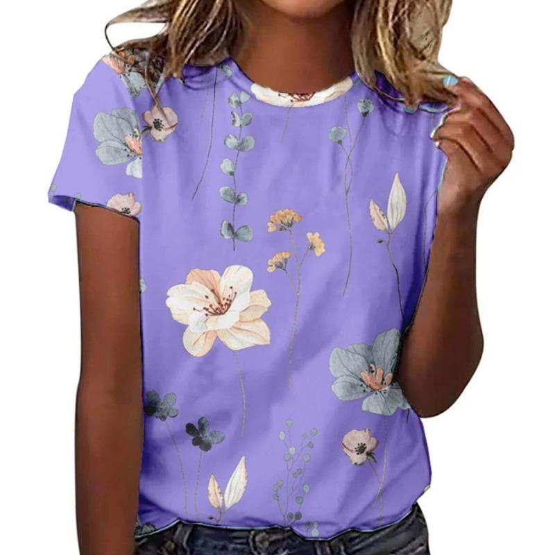 Casual Floral 3D Printed Short Sleeved Round Neck T-shirt
