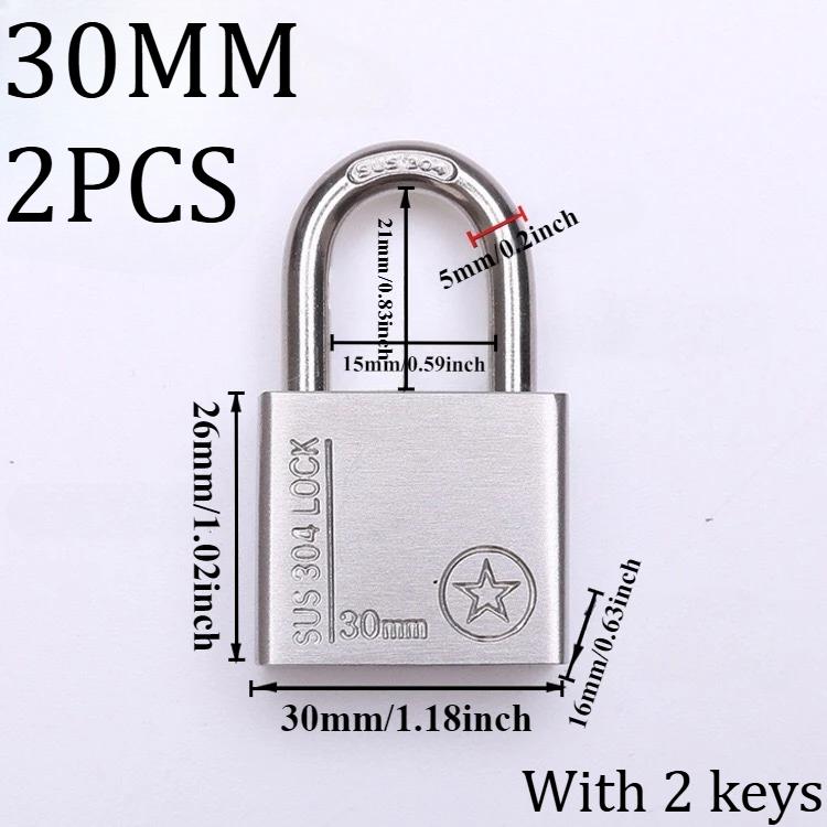 2/4 Pcs Padlock 304 Stainless Steel, Universal Key Lock, Home Cabinet Locker Outdoor Anti-theft Anti-skid Waterproof, Hardware