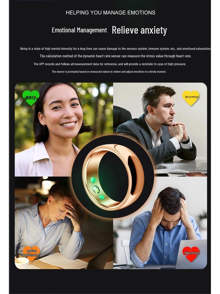 Smart Ring: Bluetooth ECG, Heart Rate, Blood Oxygen, Sleep Monitoring with NFC, Wireless Charging, and Entertainment App