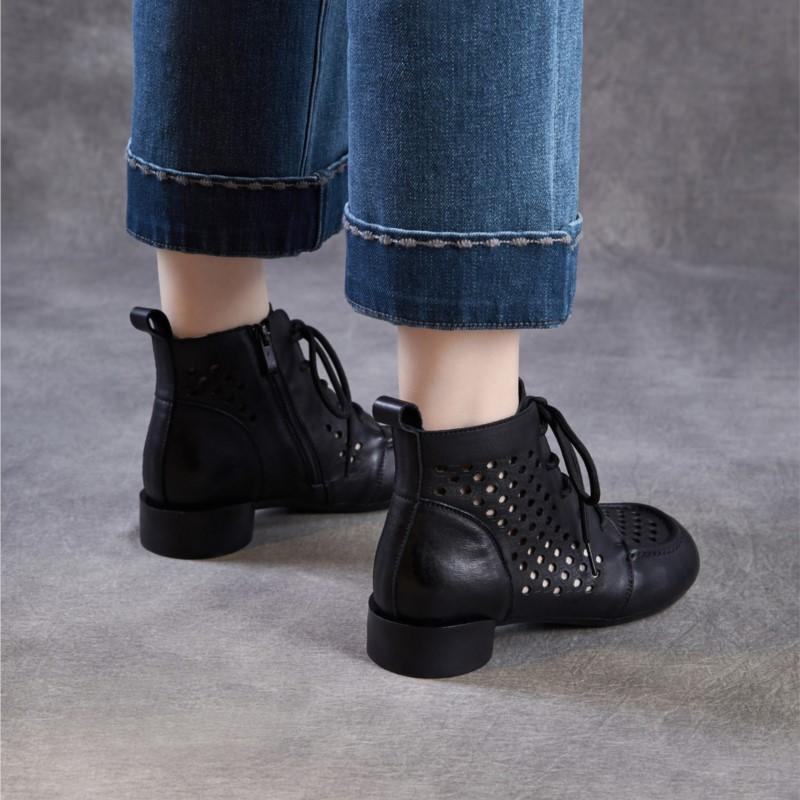 Johnature Женские ботинки из натуральной кожи в ретро-стиле на толстом каблуке с вырезами, низкий каблук, дышащие