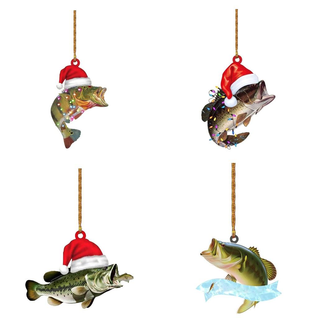 Fun And Colorful Cartoon Style Green Bass Fish Christmas Tree Hanging Ornament