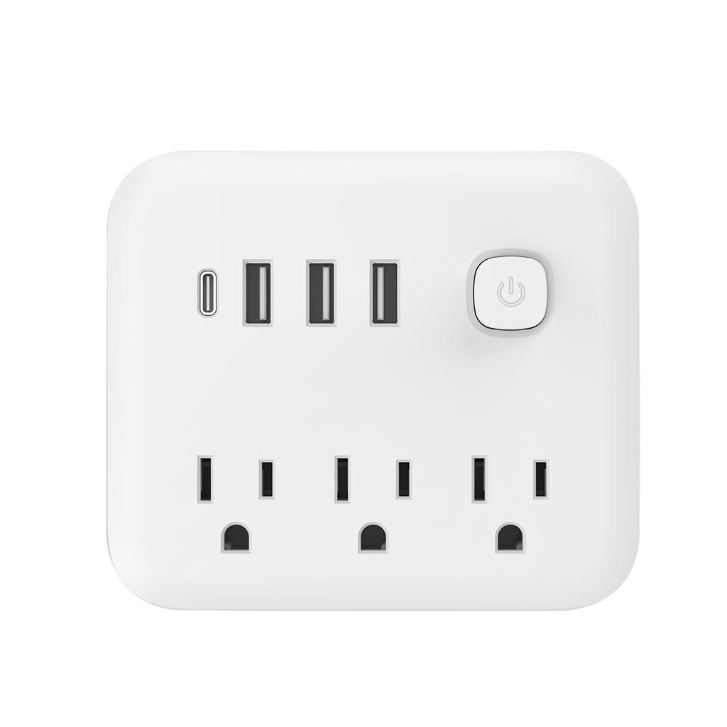 Multi Function USA Standard Plug Adapter with 3 AC Outlets 3 USB Ports Plus 1 Type C Ports Converter for Travel