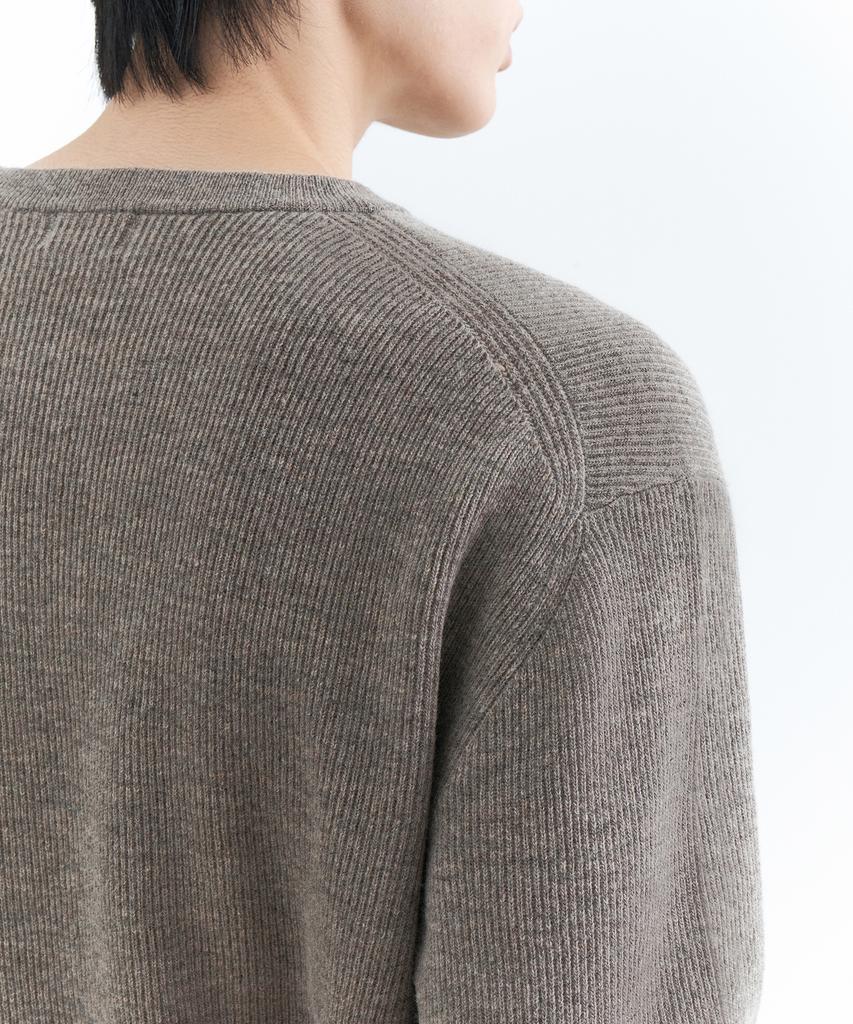 Musinsa Standard [Victoria Wool] Минималистичный вязаный джемпер в рубчик с круглым вырезом [Тауп]