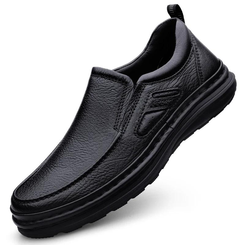 Мужская обувь из натуральной кожи, повседневная мужская обувь ручной работы, высококачественные деловые туфли без застежек, новые мужские удобные туфли на плоской подошве