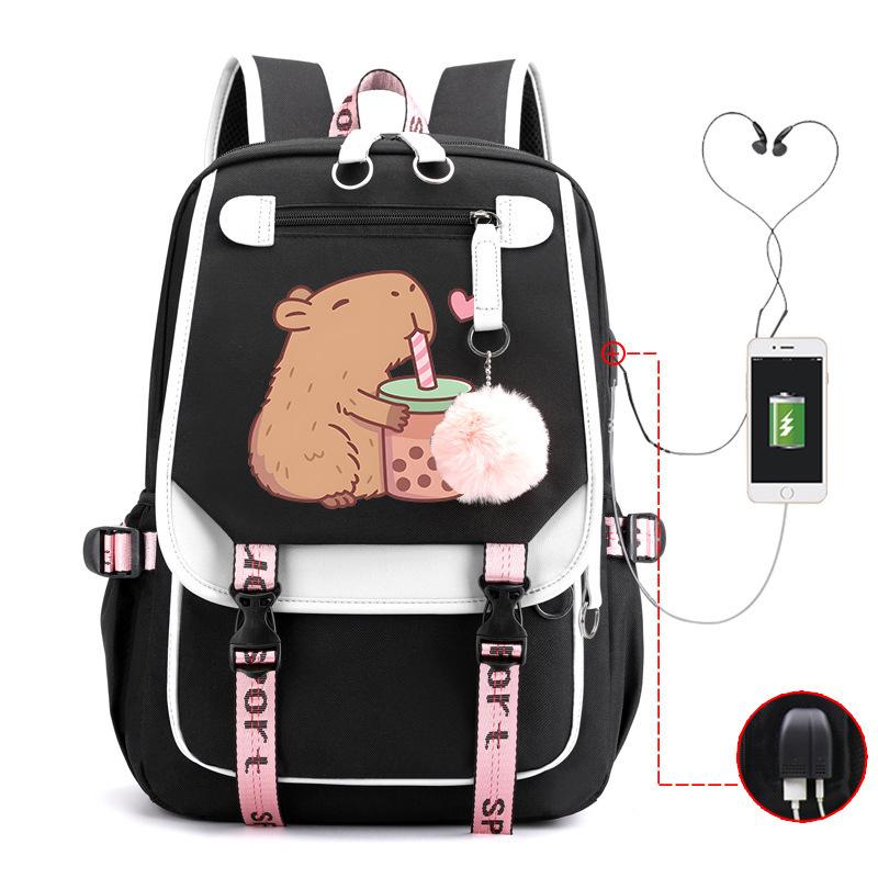 Милый рюкзак для отдыха и путешествий с принтом капибары и многофункциональным USB-портом