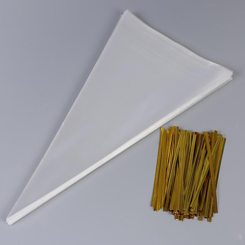 100X Clear Cone Shape Cellophane Bags Candy Sugar Popcorn Flower Packing Bag